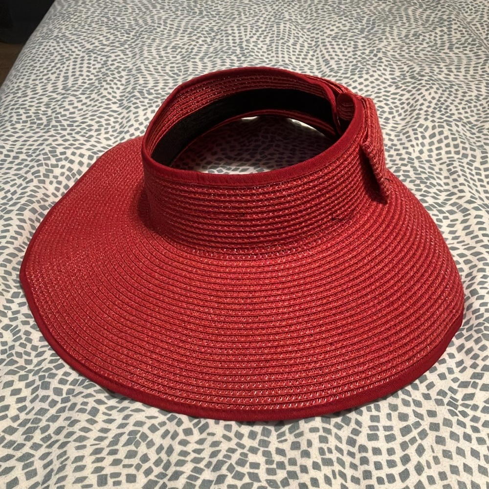 Collapsible Red Sun Visor Hat - Picture 2 of 8
